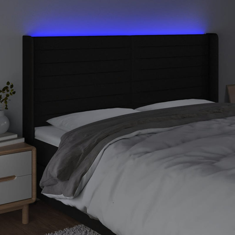 vidaXL fekete szövet LED-es fejtámla 163x16x118/128 cm