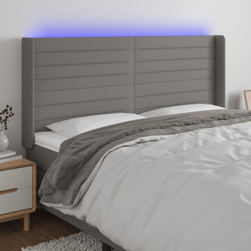 vidaXL sötétszürke szövet LED-es fejtámla 183x16x118/128 cm