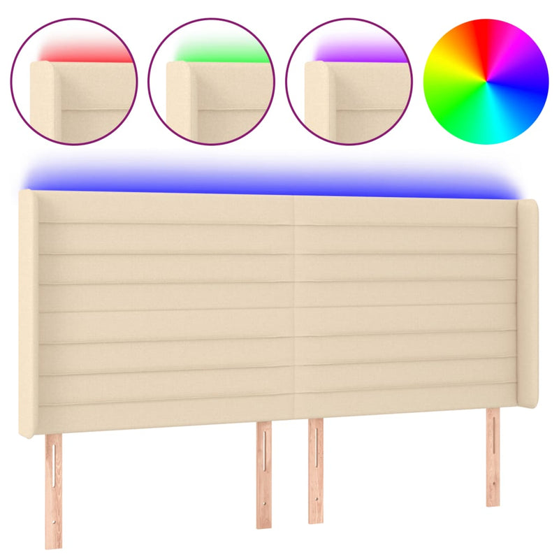 vidaXL krémszínű szövet LED-es fejtámla 203x16x118/128 cm