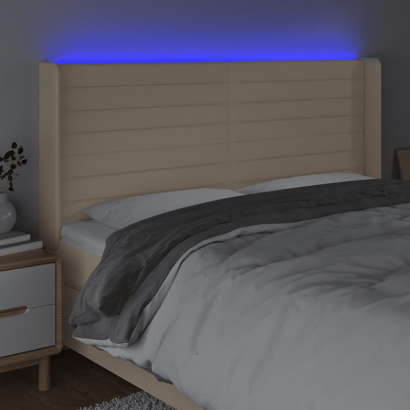 vidaXL krémszínű szövet LED-es fejtámla 203x16x118/128 cm