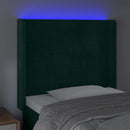 vidaXL sötétzöld bársony LED-es fejtámla 83x16x118/128 cm