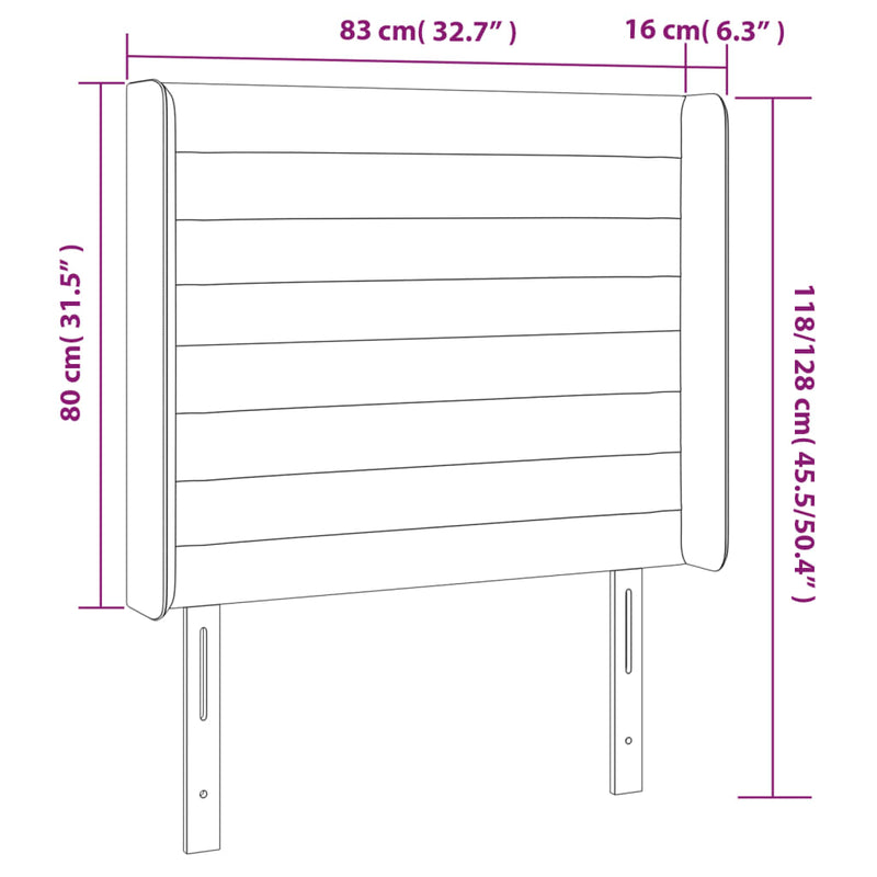 vidaXL sötétzöld bársony LED-es fejtámla 83x16x118/128 cm