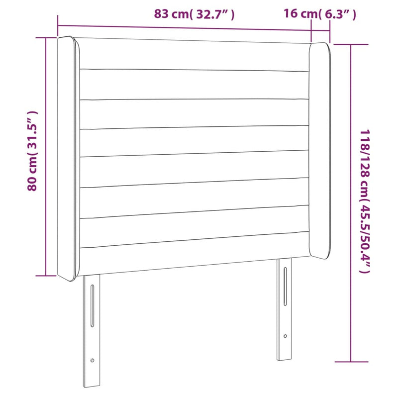vidaXL sötétkék bársony LED-es fejtámla 83x16x118/128 cm