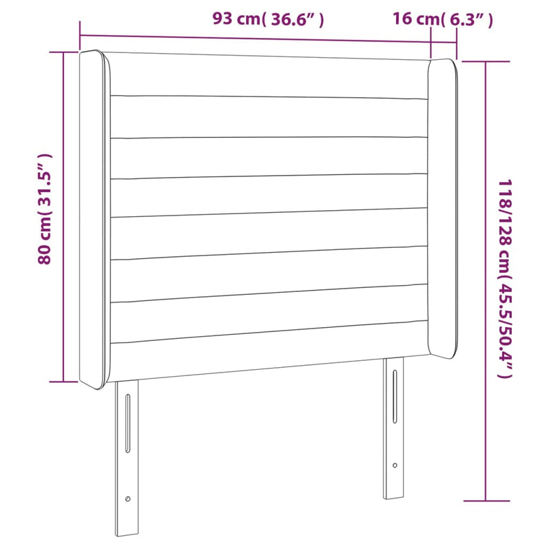 vidaXL sötétkék bársony LED-es fejtámla 93x16x118/128 cm