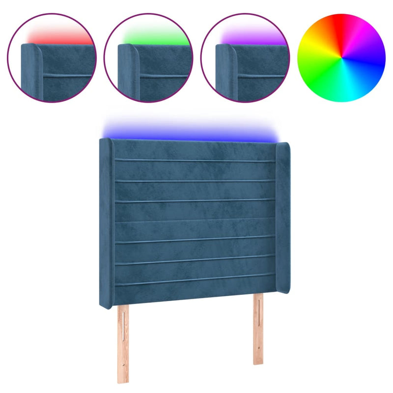 vidaXL sötétkék bársony LED-es fejtámla 103x16x118/128 cm