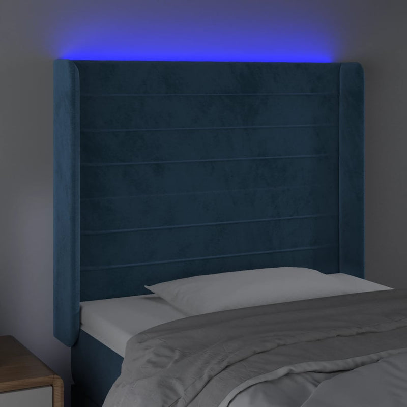 vidaXL sötétkék bársony LED-es fejtámla 103x16x118/128 cm