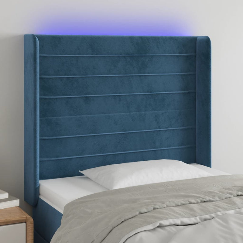 vidaXL sötétkék bársony LED-es fejtámla 103x16x118/128 cm