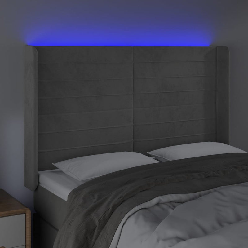 vidaXL világosszürke bársony LED-es fejtámla 147x16x118/128 cm