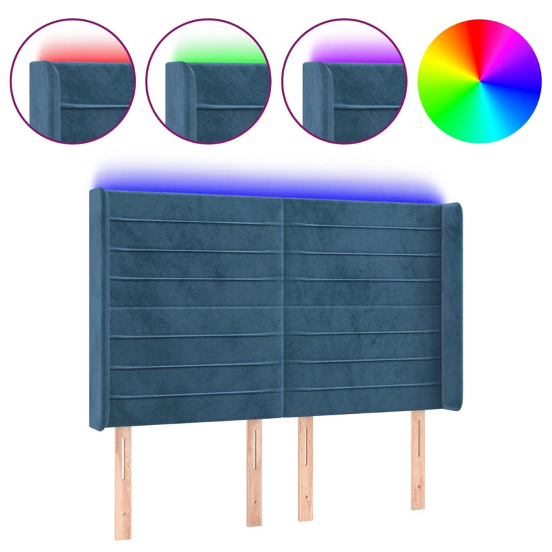 vidaXL sötétkék bársony LED-es fejtámla 147x16x118/128 cm