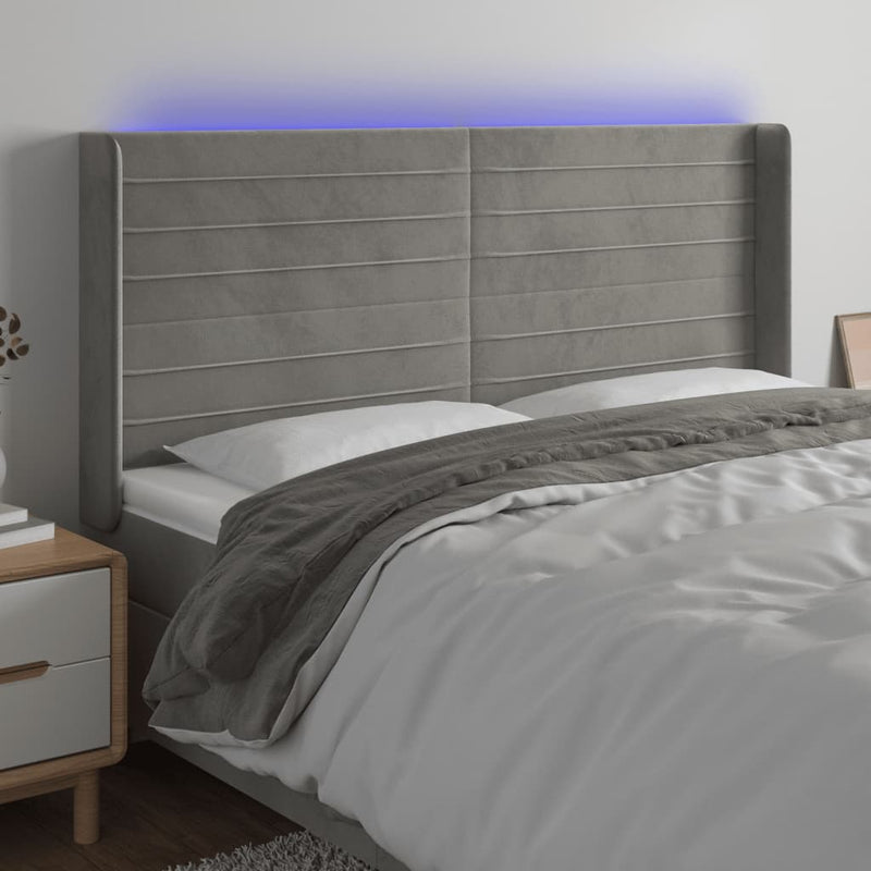 vidaXL világosszürke bársony LED-es fejtámla 163x16x118/128 cm