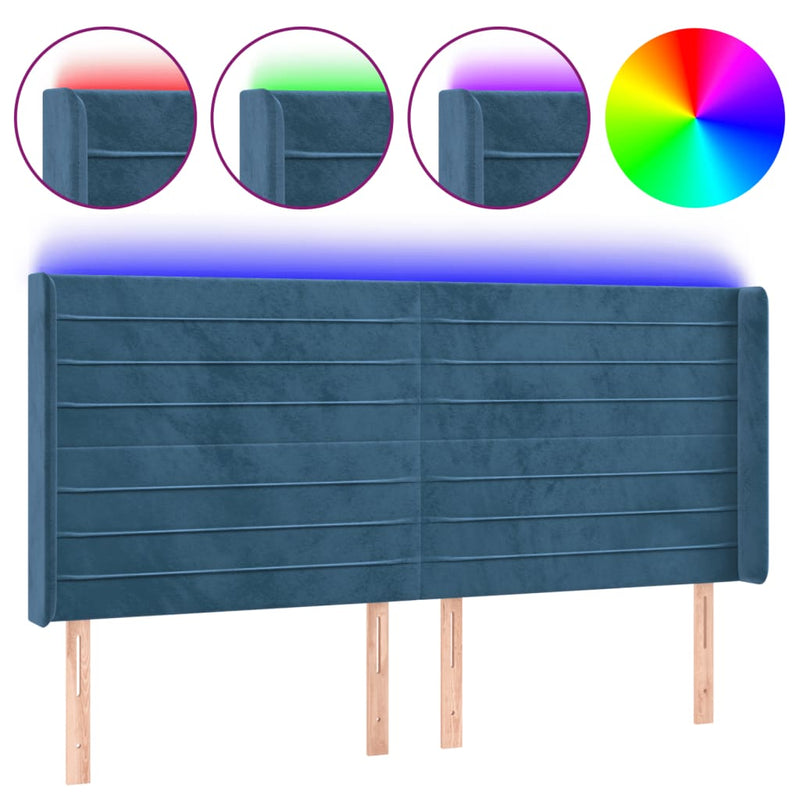 vidaXL sötétkék bársony LED-es fejtámla 163x16x118/128 cm