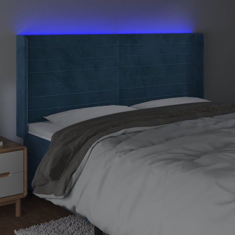 vidaXL sötétkék bársony LED-es fejtámla 163x16x118/128 cm