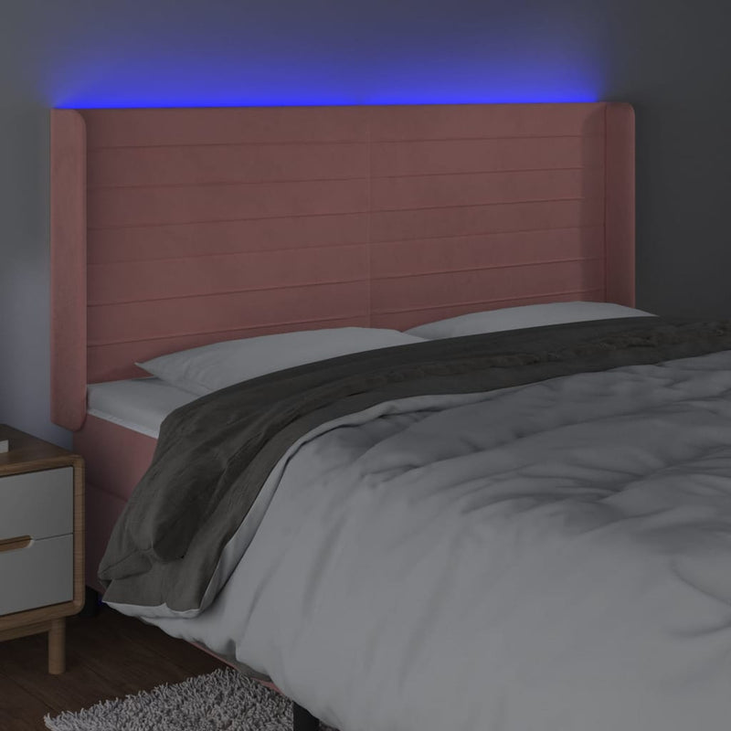 vidaXL rózsaszín bársony LED-es fejtámla 163x16x118/128 cm