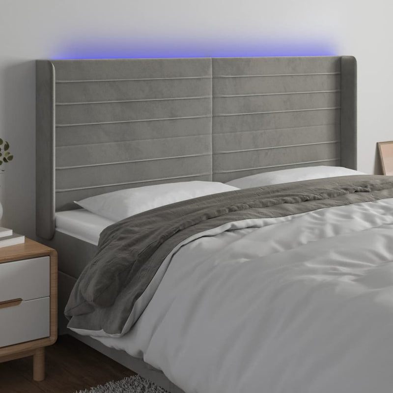 vidaXL világosszürke bársony LED-es fejtámla 183x16x118/128 cm