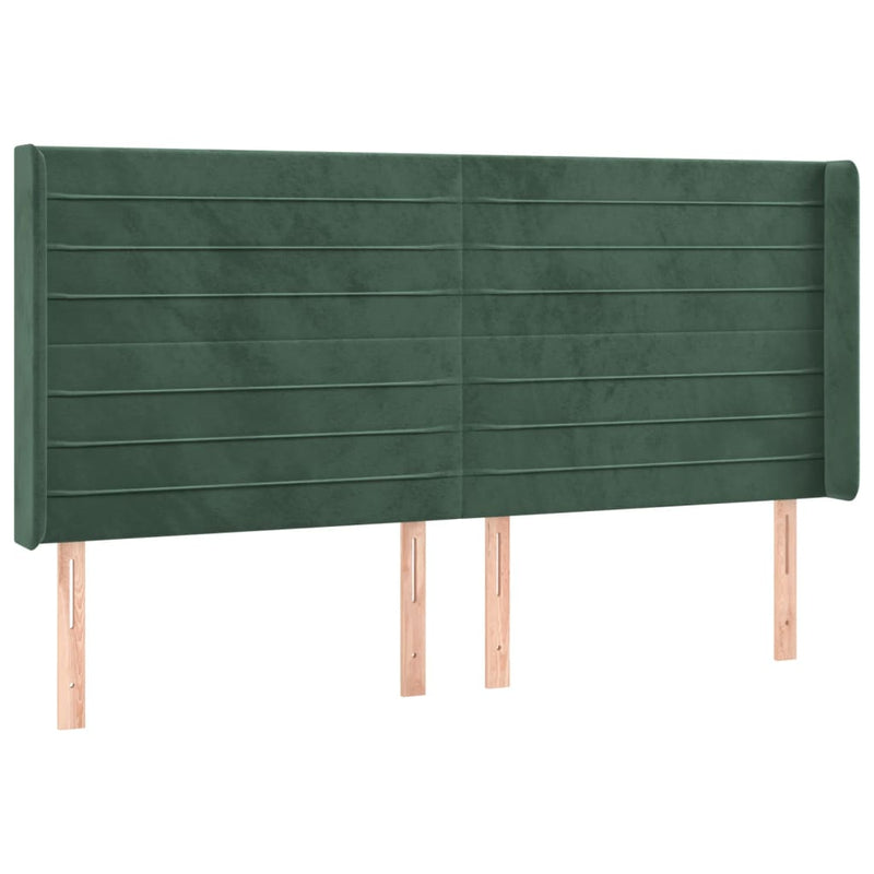 vidaXL sötétzöld bársony LED-es fejtámla 183x16x118/128 cm