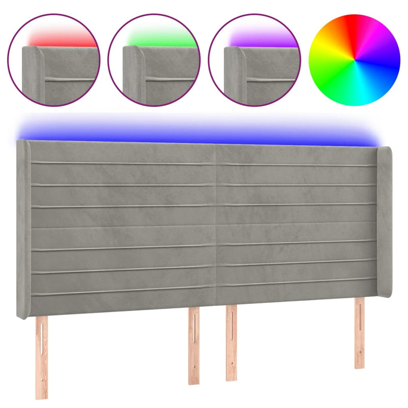 vidaXL világosszürke bársony LED-es fejtámla 203x16x118/128 cm