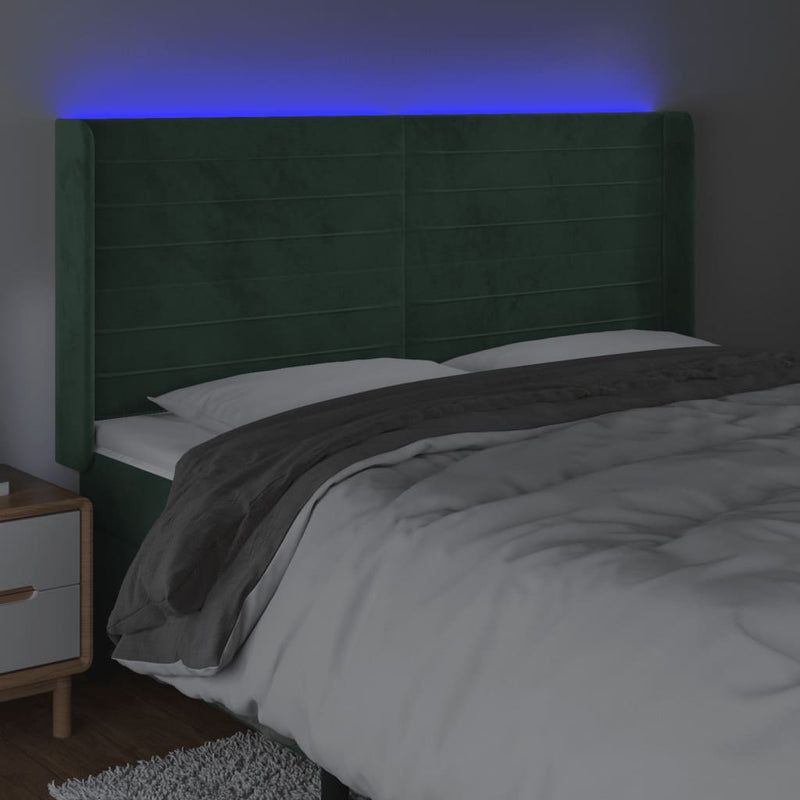 vidaXL sötétzöld bársony LED-es fejtámla 203x16x118/128 cm
