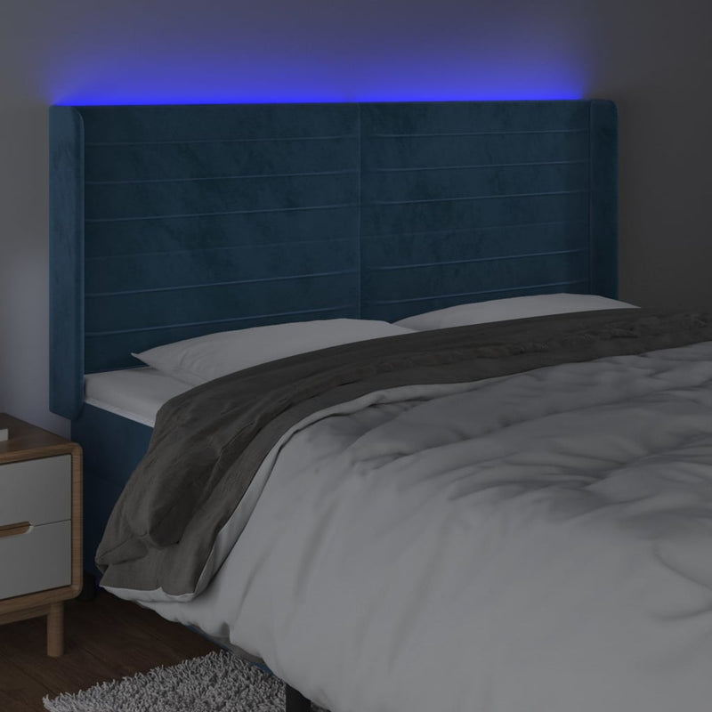 vidaXL sötétkék bársony LED-es fejtámla 203x16x118/128 cm