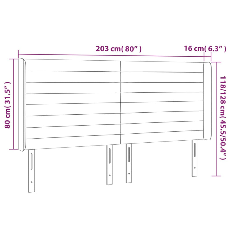 vidaXL sötétkék bársony LED-es fejtámla 203x16x118/128 cm