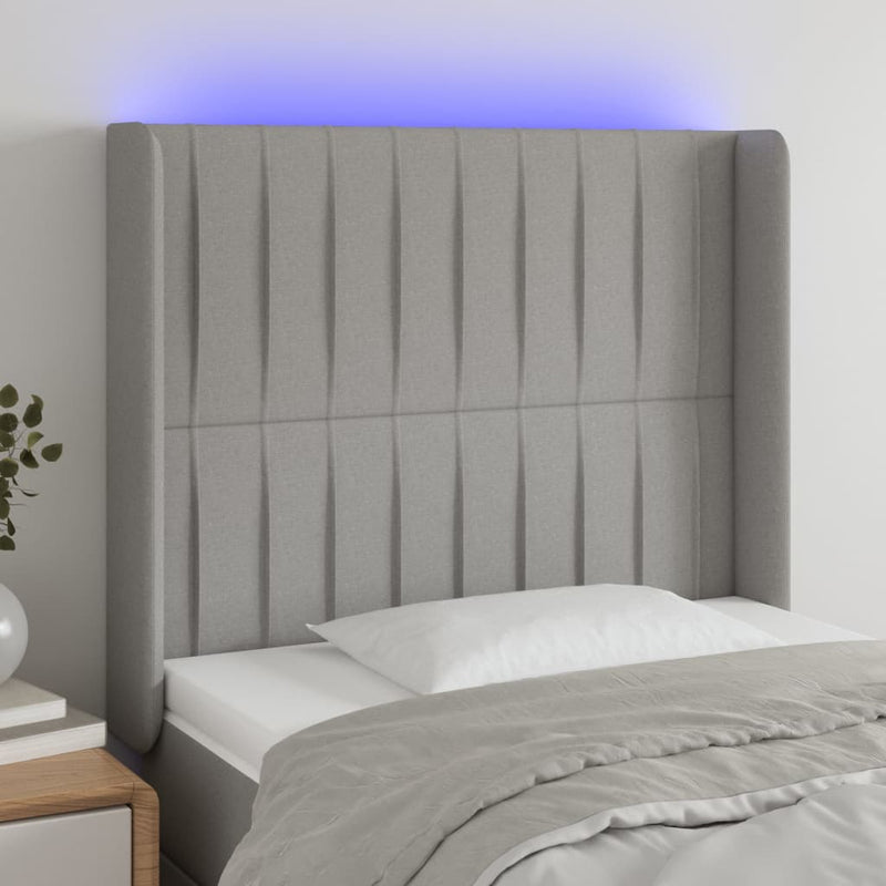 vidaXL világosszürke szövet LED-es fejtámla 83x16x118/128 cm