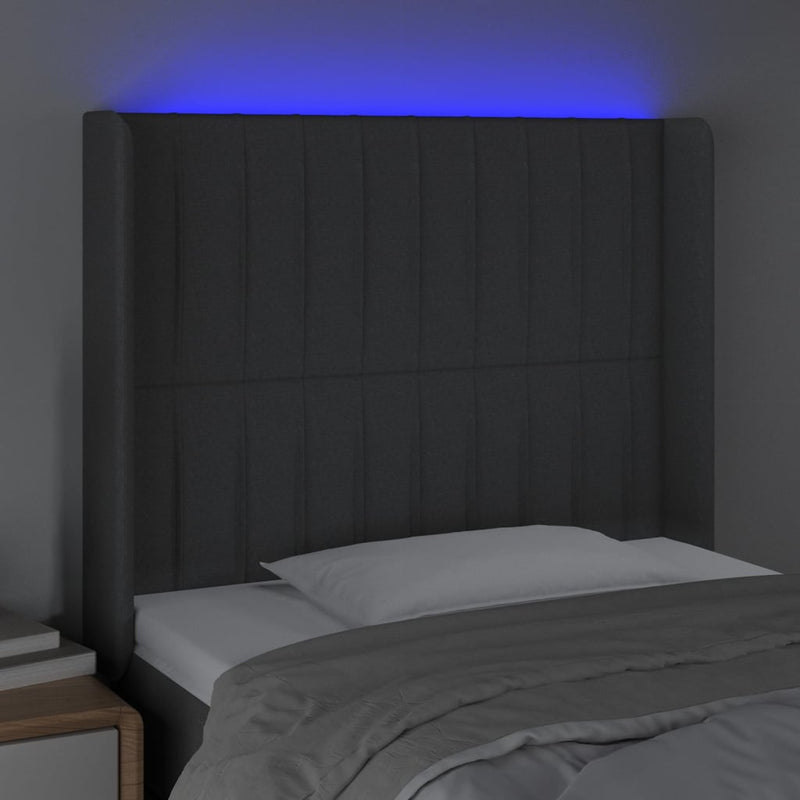 vidaXL sötétszürke szövet LED-es fejtámla 83x16x118/128 cm