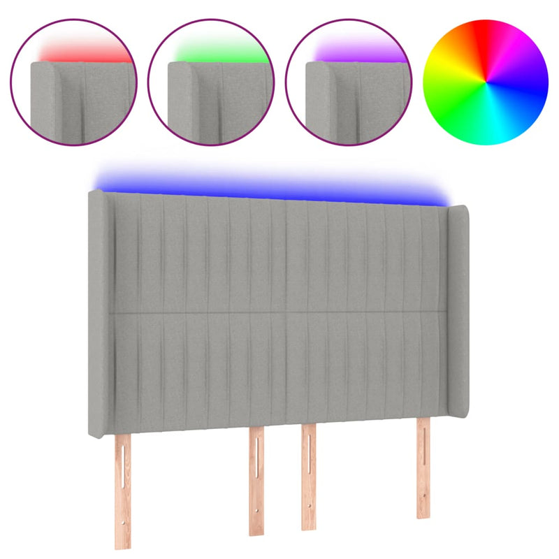vidaXL világosszürke szövet LED-es fejtámla 147x16x118/128 cm