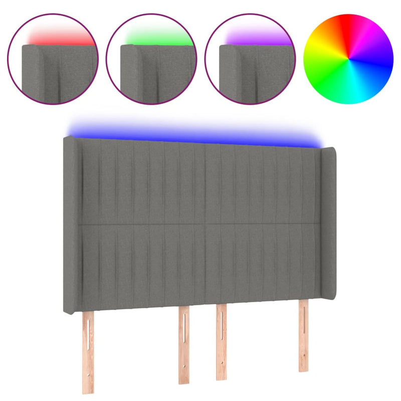 vidaXL sötétszürke szövet LED-es fejtámla 147x16x118/128 cm