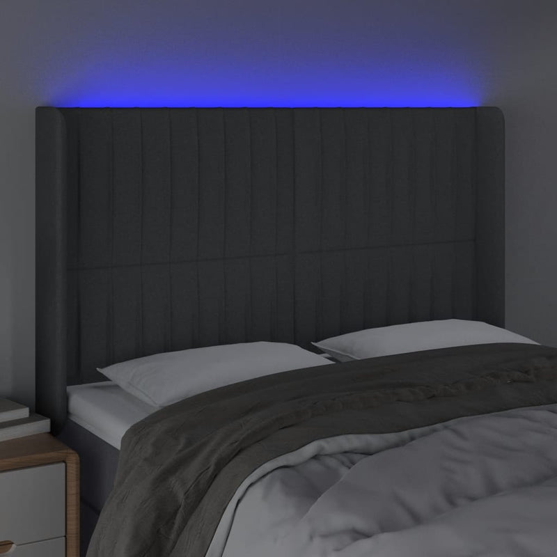 vidaXL sötétszürke szövet LED-es fejtámla 147x16x118/128 cm