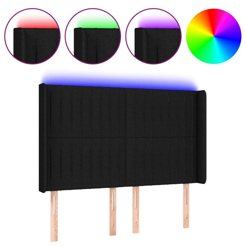 vidaXL fekete szövet LED-es fejtámla 147x16x118/128 cm