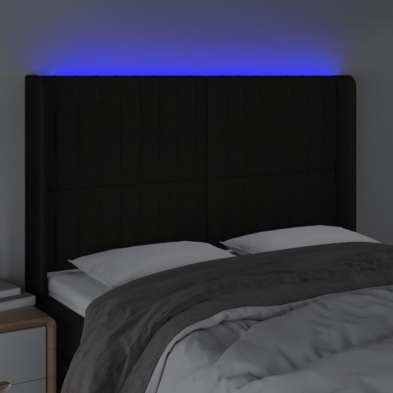 vidaXL fekete szövet LED-es fejtámla 147x16x118/128 cm