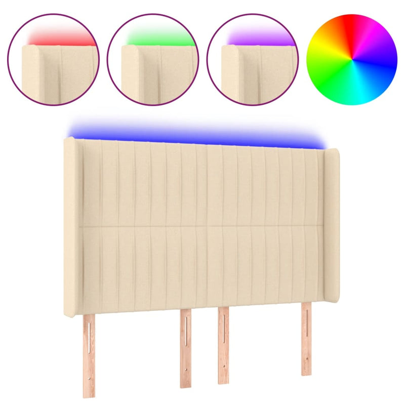 vidaXL krémszínű szövet LED-es fejtámla 147x16x118/128 cm