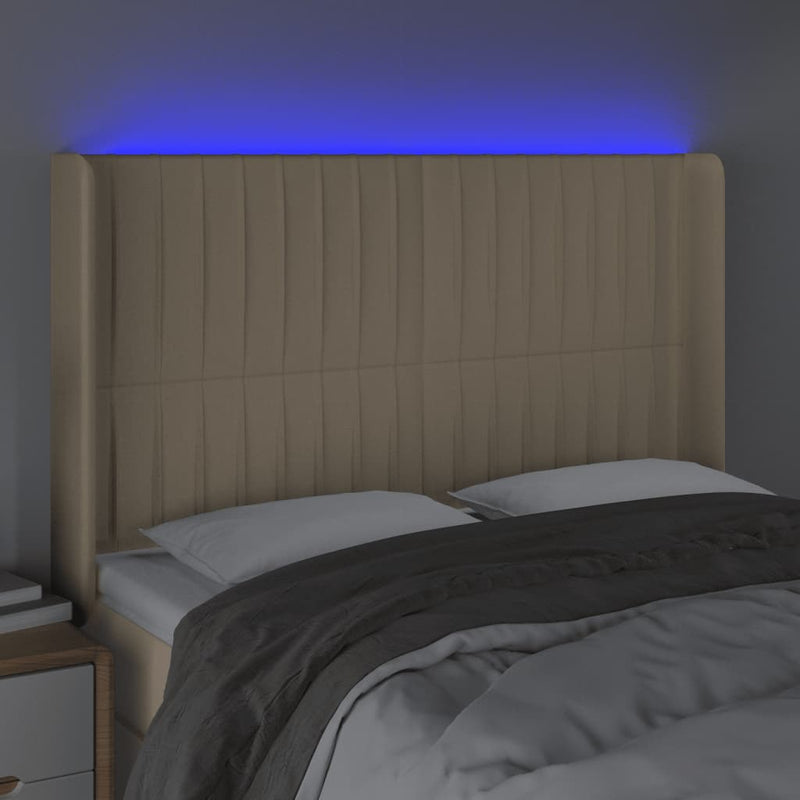 vidaXL krémszínű szövet LED-es fejtámla 147x16x118/128 cm