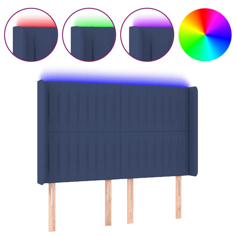 vidaXL kék szövet LED-es fejtámla 147x16x118/128 cm