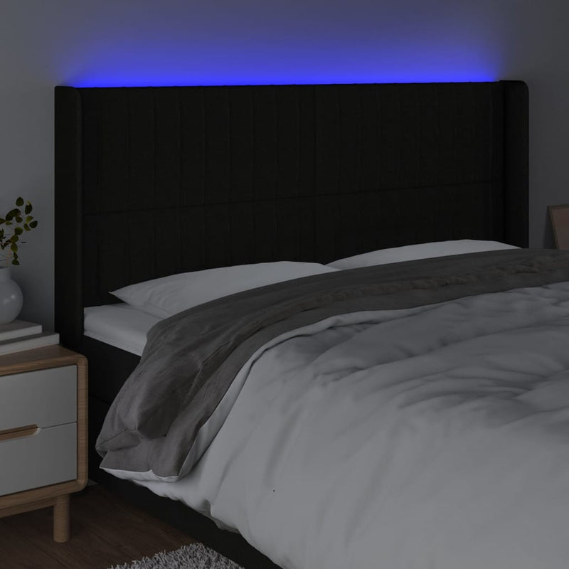 vidaXL fekete szövet LED-es fejtámla 163x16x118/128 cm