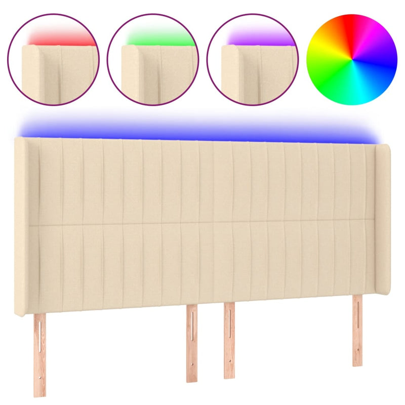 vidaXL krémszínű szövet LED-es fejtámla szárnyakkal 163x16x118/128 cm