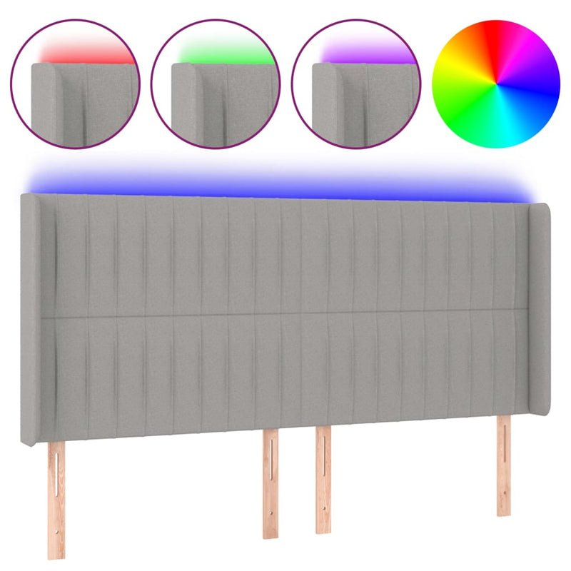 vidaXL világosszürke szövet LED-es fejtámla 183x16x118/128 cm