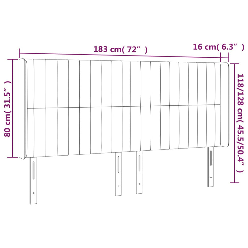 vidaXL világosszürke szövet LED-es fejtámla 183x16x118/128 cm