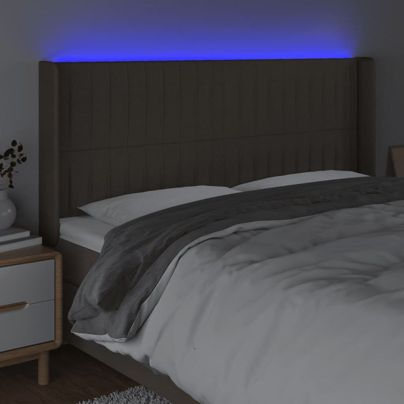 vidaXL tópszínű szövet LED-es fejtámla 183x16x118/128 cm