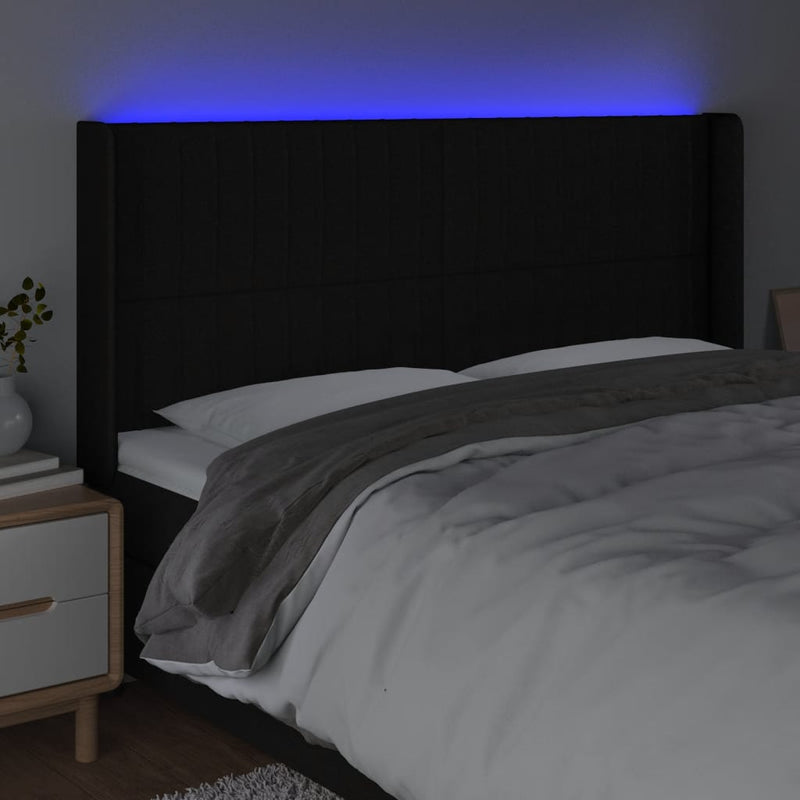 vidaXL fekete szövet LED-es fejtámla 203x16x118/128 cm
