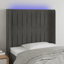 vidaXL sötétszürke bársony LED-es fejtámla 83x16x118/128 cm