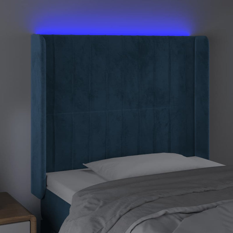 vidaXL sötétkék bársony LED-es fejtámla 83x16x118/128 cm