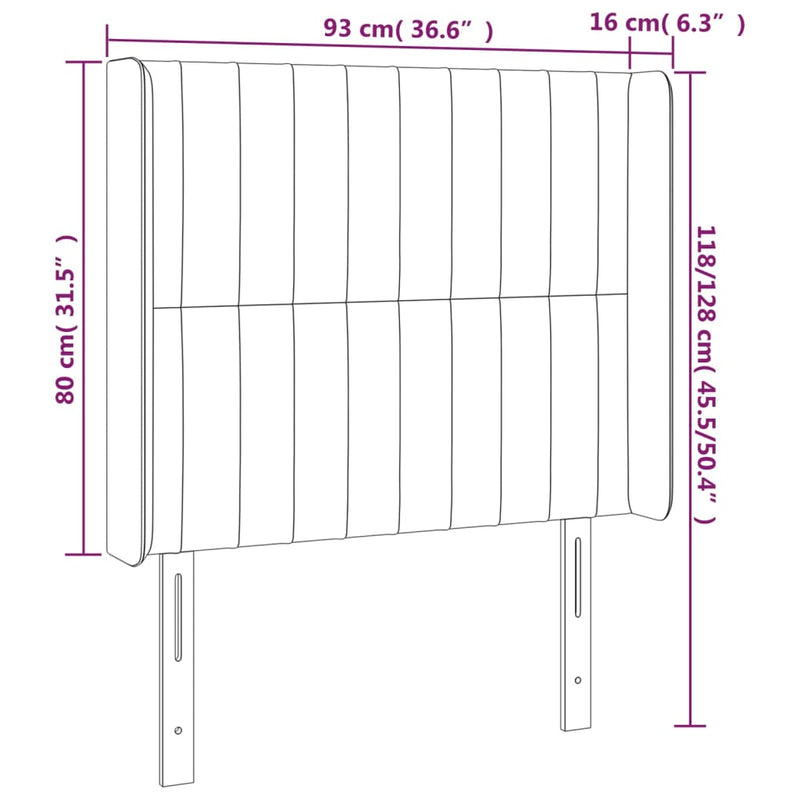 vidaXL világosszürke bársony LED-es fejtámla 93x16x118/128 cm