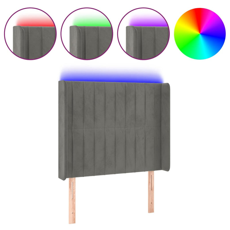 vidaXL világosszürke bársony LED-es fejtámla 103x16x118/128 cm