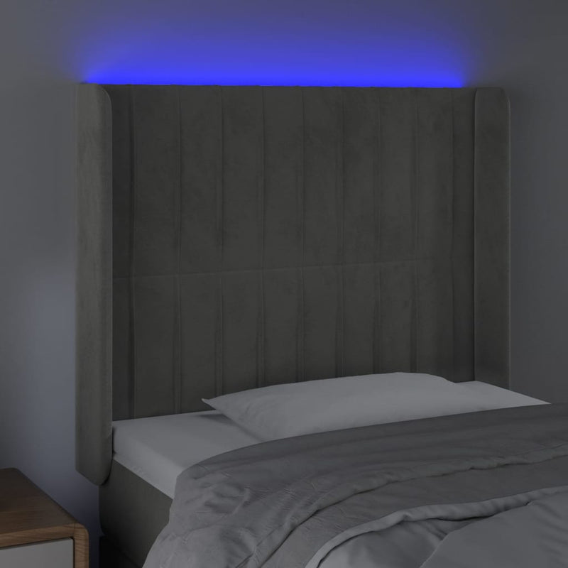 vidaXL világosszürke bársony LED-es fejtámla 103x16x118/128 cm