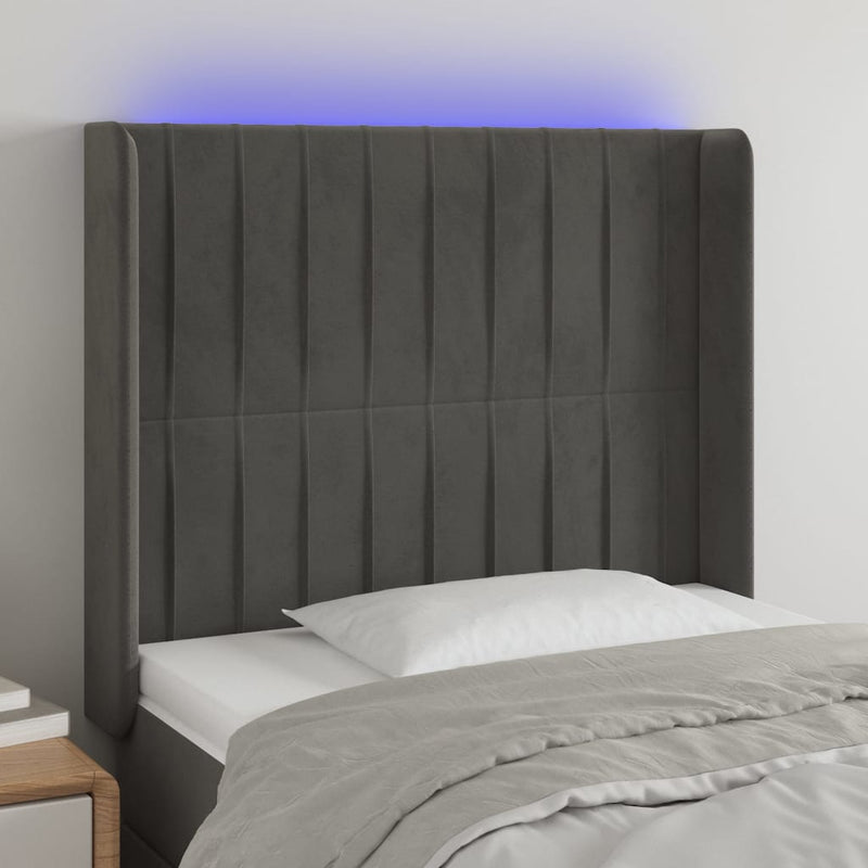 vidaXL sötétszürke bársony LED-es fejtámla 103x16x118/128 cm