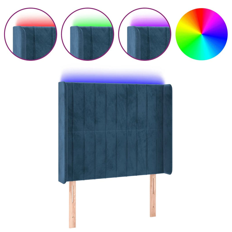 vidaXL sötétkék bársony LED-es fejtámla 103x16x118/128 cm