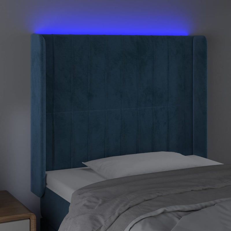 vidaXL sötétkék bársony LED-es fejtámla 103x16x118/128 cm