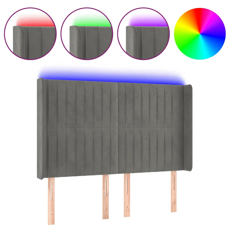 vidaXL világosszürke bársony LED-es fejtámla 147x16x118/128 cm