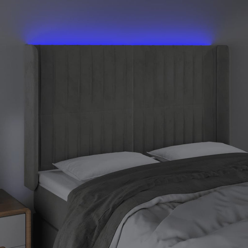 vidaXL világosszürke bársony LED-es fejtámla 147x16x118/128 cm