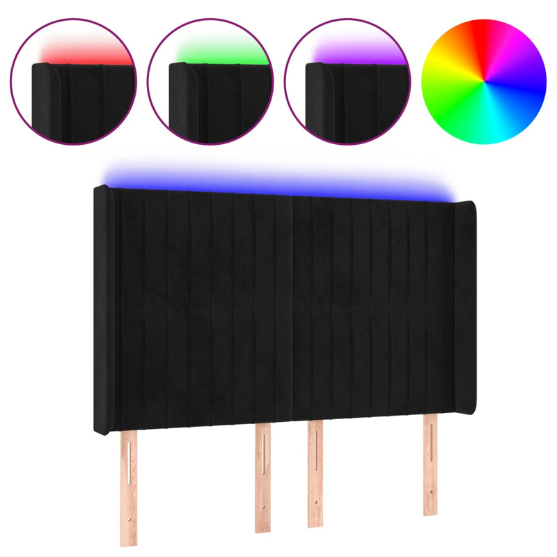 vidaXL fekete bársony LED-es fejtámla 147x16x118/128 cm